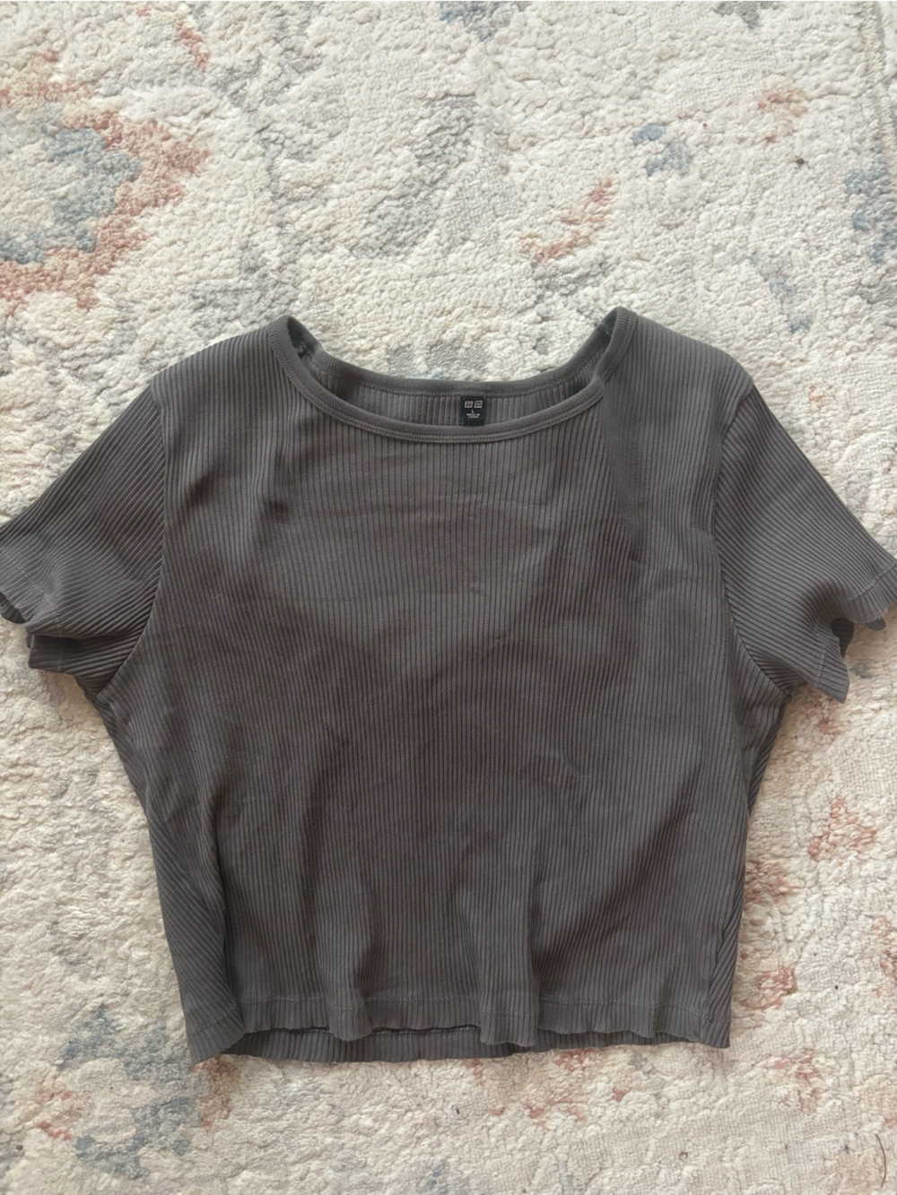 Uniqlo Ribbed Short Sleeve Cropped tee - Dark Gray